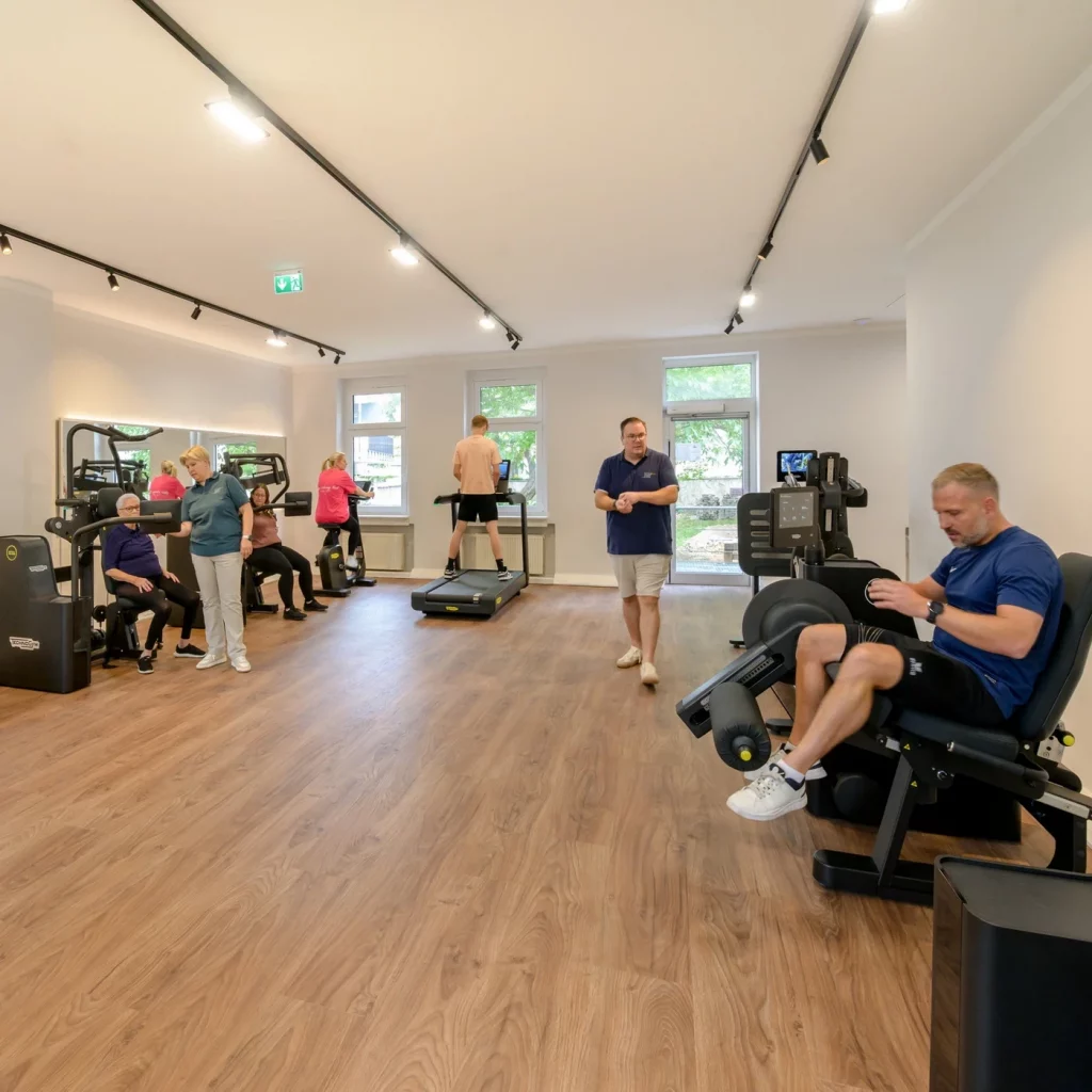 Trainingsfläche mit Biostrength-Geräten und Patienten bei PhysioPunkt Brühl