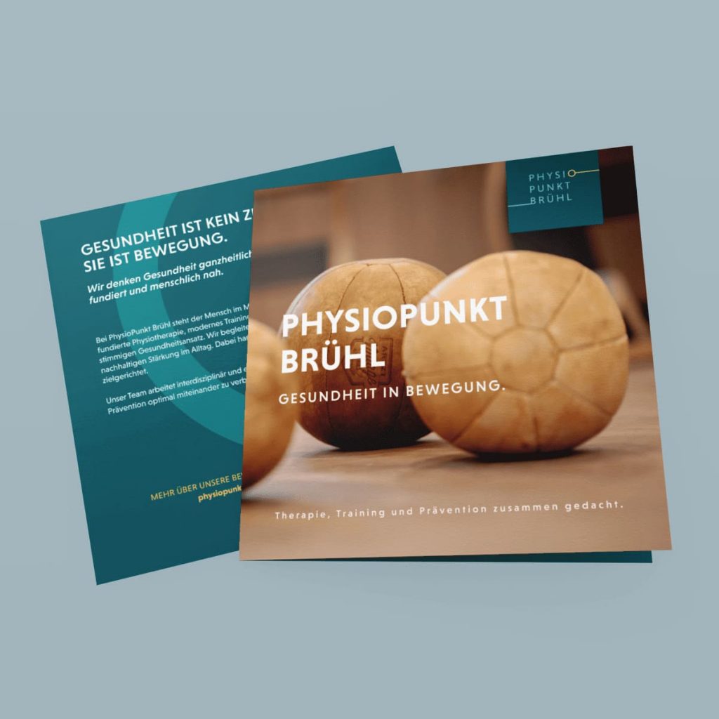 Vorschau der PhysioPunkt Brühl Broschüre zum ganzheitlichen Konzept für Physiotherapie, Training und Prävention.